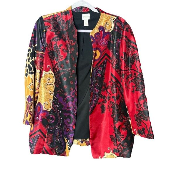 CHICO'S Jacket Size 2 Large Multicolor Tapestry Print Open Cardigan Blazer - Picture 14 of 14